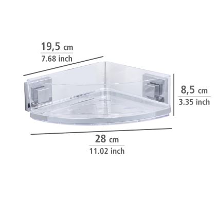 WENKO 22686100 - Prateleira de canto VACUUM-LOC QUADRO ED 28x19,5 cm prateada/transparente