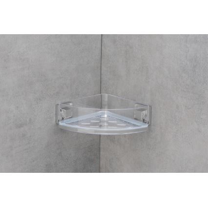 WENKO 22686100 - Prateleira de canto VACUUM-LOC QUADRO ED 28x19,5 cm prateada/transparente