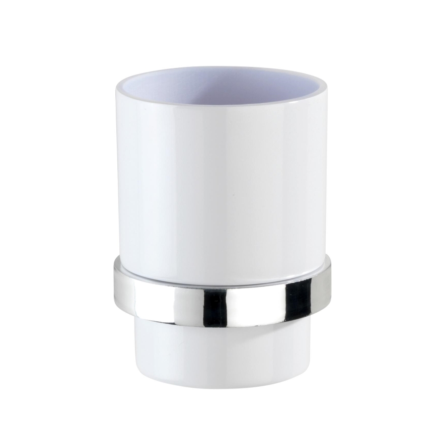 WENKO 23847800 - Copo para escovas de dentes TURBO-LOC QUADRO ED. 7x9,5 cm cromado brilhante/branco
