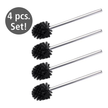 WENKO 24089800 - Jogo de 4 escovas para WC 8x35 cm inox/prateado/preto