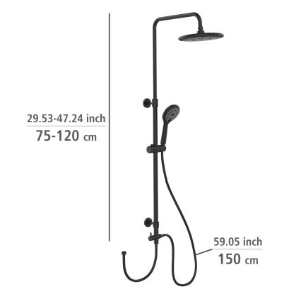 WENKO 25311100 - Conjunto de duche SISTEMA DE POUPANÇA DE ÁGUA 120 cm preto