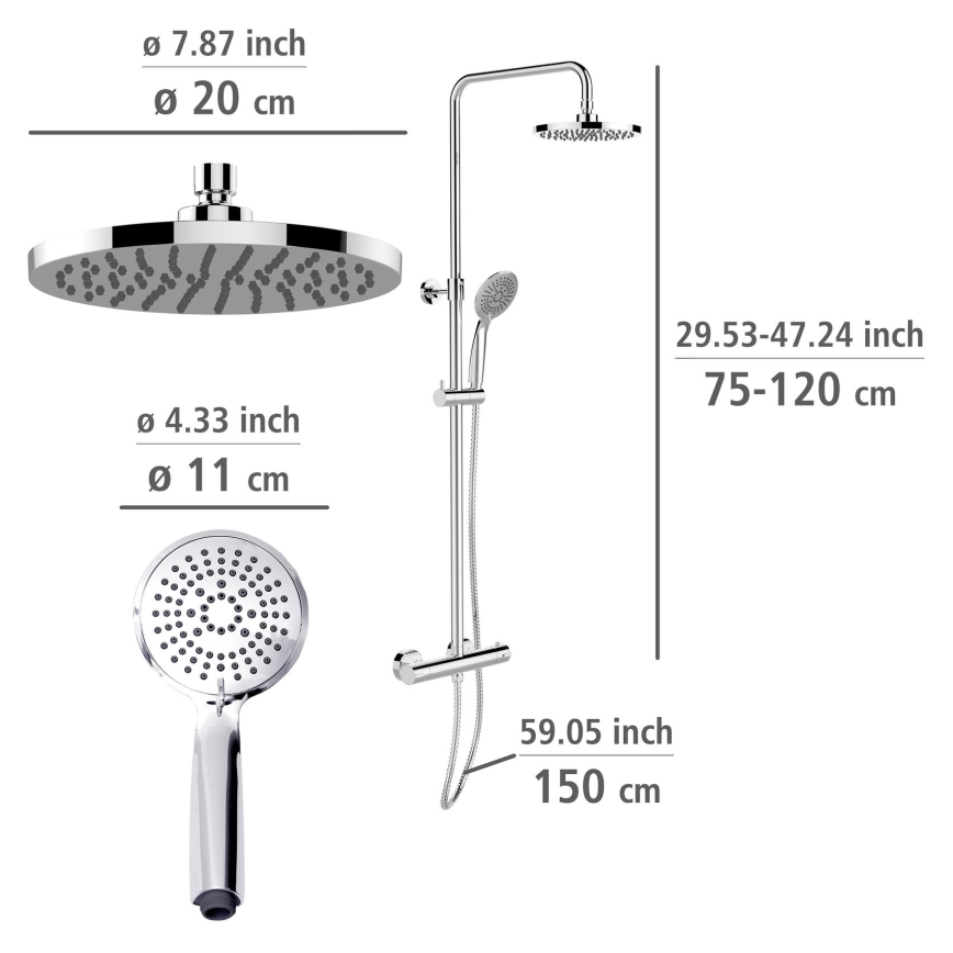 WENKO 25483100 - Sistema de duche WATERSAVING SYSTEM 120 cm cromado brilhante