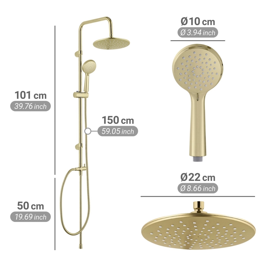 WENKO 26182100 - Sistema de duche YOUNG LINE 101 cm dourado