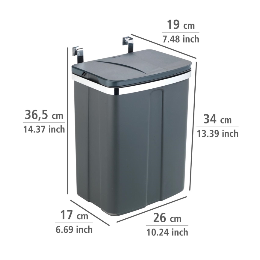 WENKO 54903100 - Cesto para fixar na porta 26 x 36,5 cm cinzento/prateado