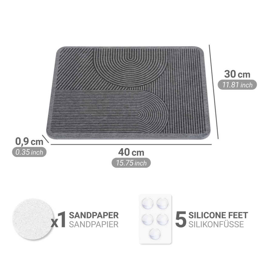 WENKO 54955100 - Tapete de secagem DAMON 40x30 cm diatomita/cinzento