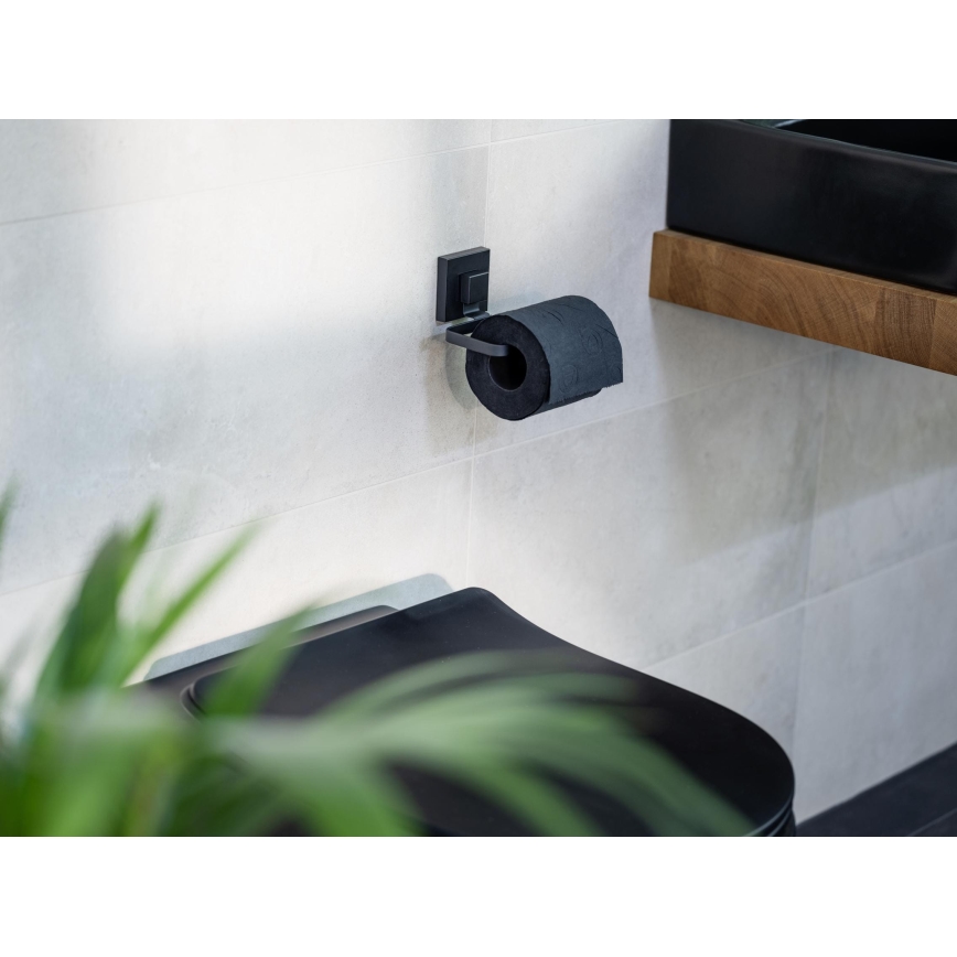 WENKO 71447800 - Suporte para papel higiénico VACUUM-LOC QUADRO ED 14x11 cm preto