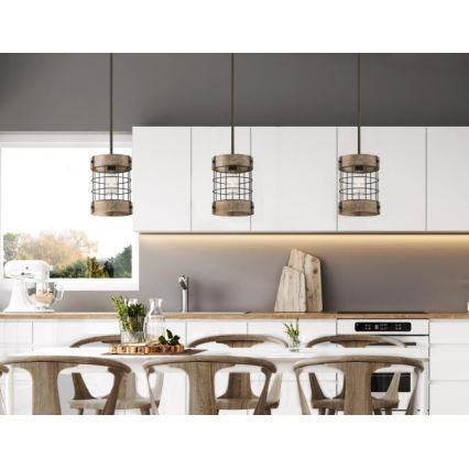 Westinghouse 61180 - Lustre suspenso em cabo LANGSTON 1xE27/60W/230V Ø 19 cm pinho