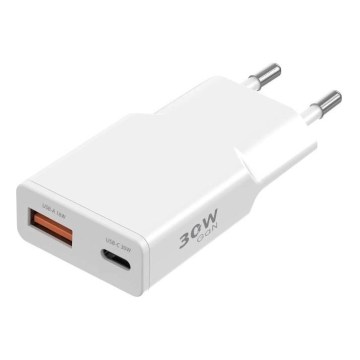 Winner Group - Adaptador de carregamento GaN 30 W (1x USB-A + 1x USB-C), branco