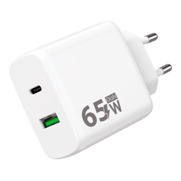 Winner Group - Adaptador de carregamento rápido 1xUSB-C + 1xUSB-A Power Delivery 65W branco