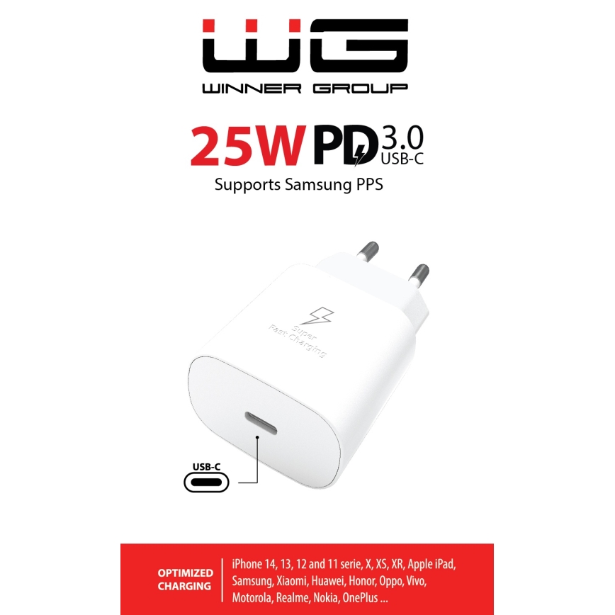 Winner Group - Adaptador de carregamento rápido 1xUSB-C Power Delivery 25W branco