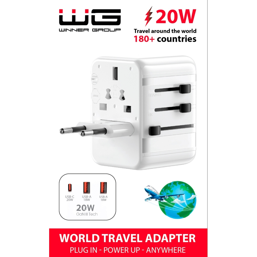 Winner Group - Adaptador de viagem com carregamento rápido Power Delivery 20W, branco