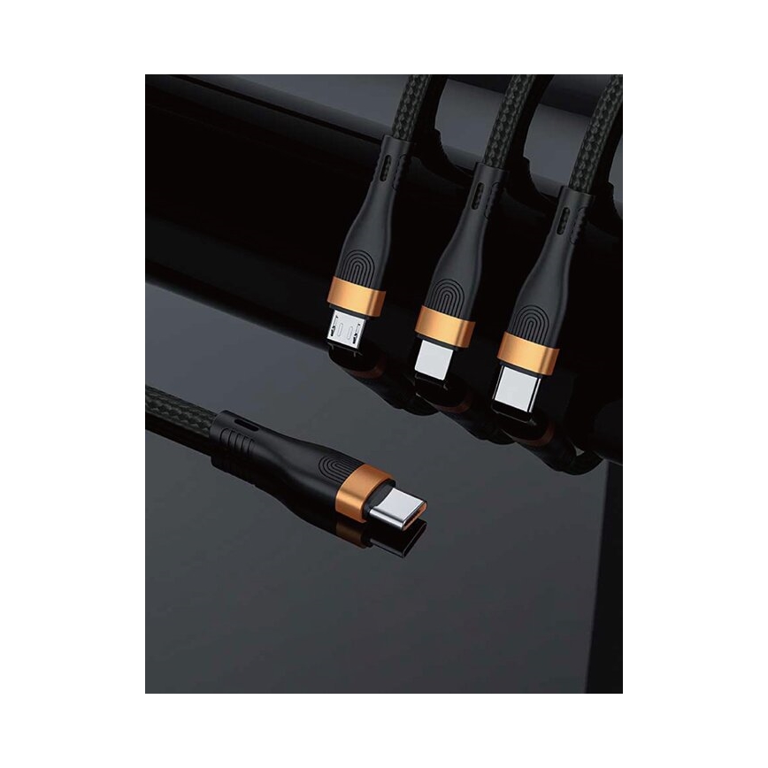 Winner Group - Cabo USB 3em1 USB-C / Lightning, USB-C e Micro USB 100W 1,5m preto