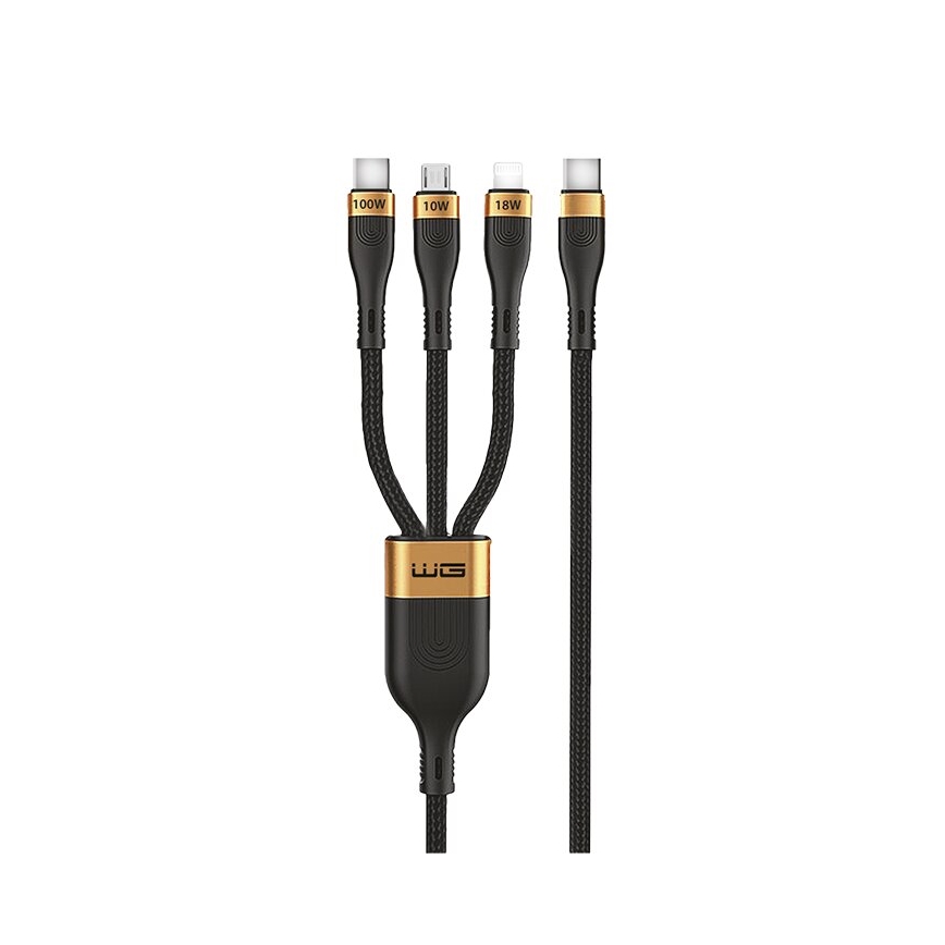 Winner Group - Cabo USB 3em1 USB-C / Lightning, USB-C e Micro USB 100W 1,5m preto