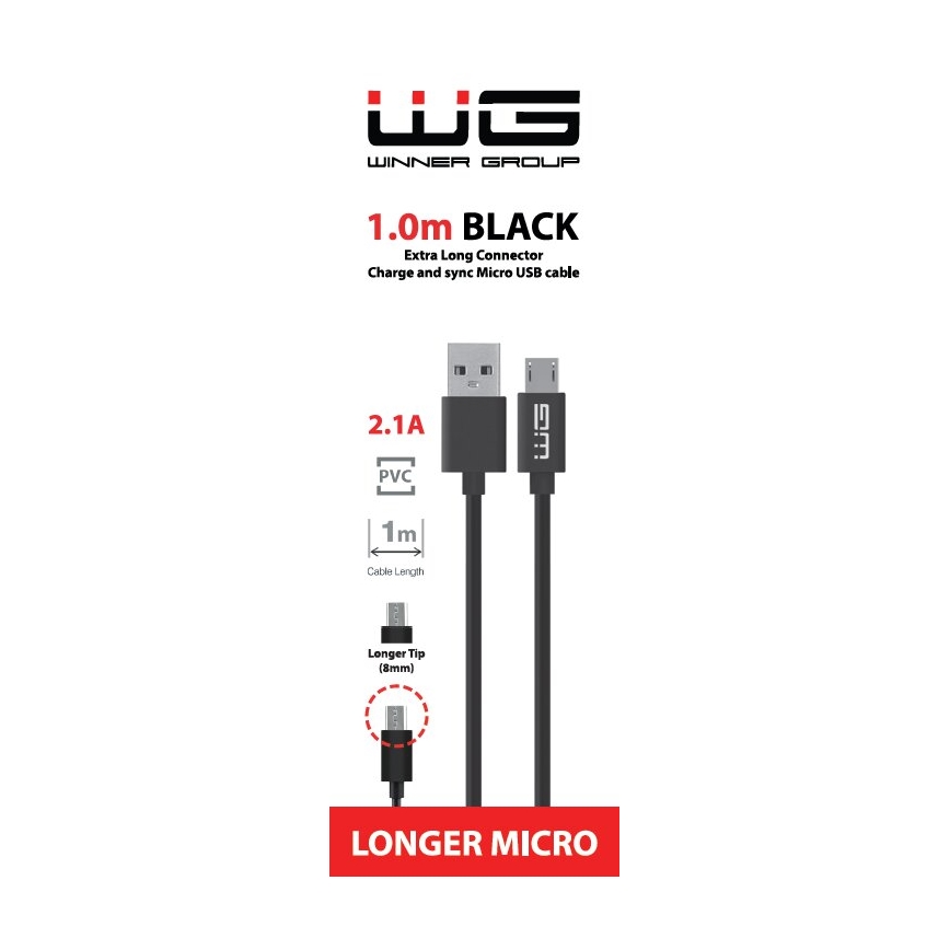 Winner Group - cabo USB alargado Micro USB / USB-A 1m preto