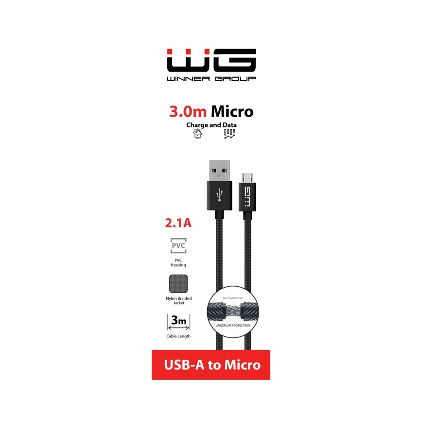 Winner Group - cabo USB Micro USB / USB-A 3m preto