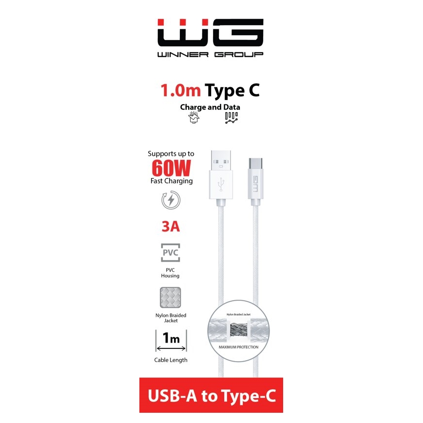 Winner Group - cabo USB USB-C / USB-A 1m branco