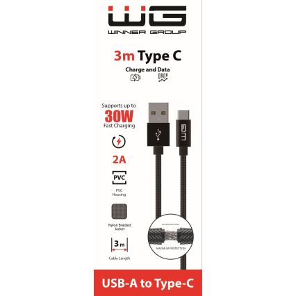 Winner Group - Cabo USB USB-C / USB-A 30 W 3 m preto
