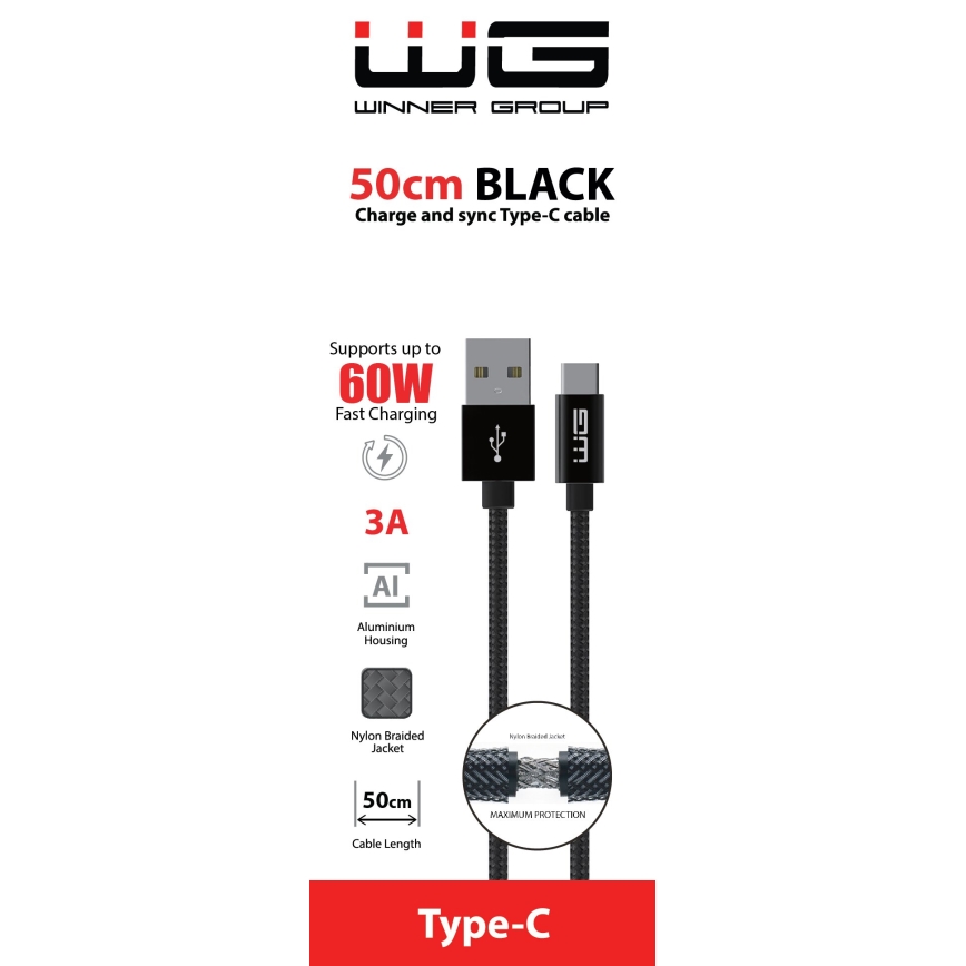 Winner Group - cabo USB USB-C / USB-A 50cm preto
