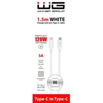Winner Group - cabo USB USB-C / USB-C 120W 1,5m branco