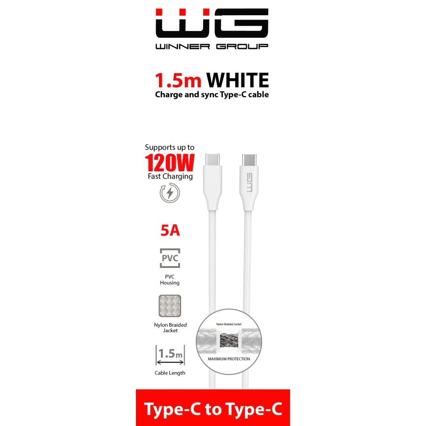 Winner Group - cabo USB USB-C / USB-C 120W 1,5m branco