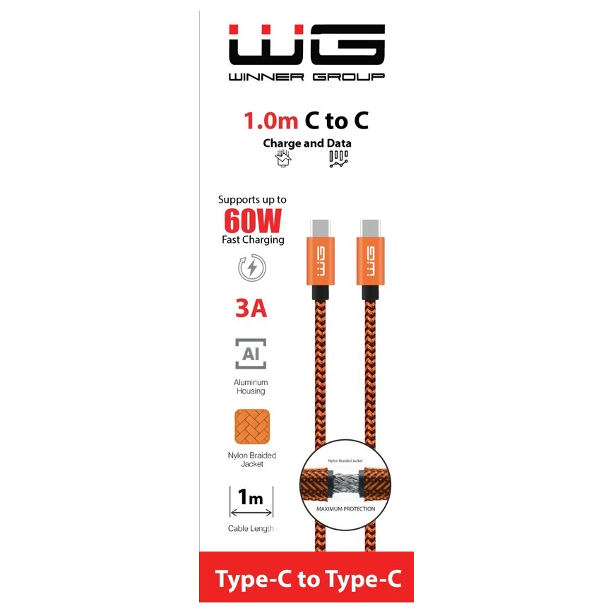Winner Group - cabo USB USB-C / USB-C 1m laranja