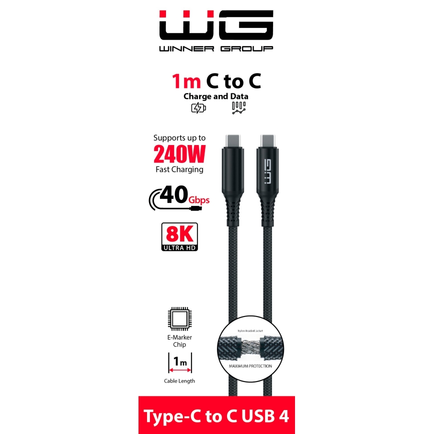 Winner Group - cabo USB USB-C / USB-C 240W 1m preto