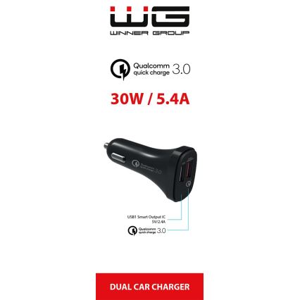 Winner Group - Carregador automóvel 2x USB-A com Power Delivery 30W, preto