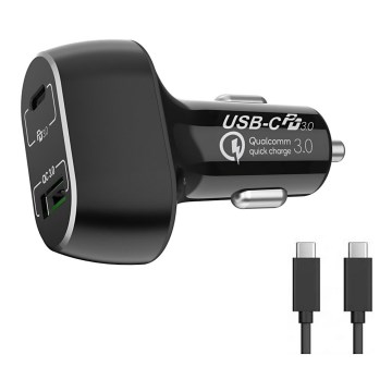 Winner Group - Carregador de carro 1xUSB-C + 1xUSB-A Power Delivery 63W + cabo USB USB-C / USB-C 1 m preto