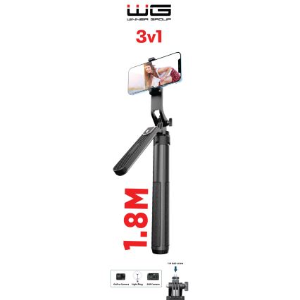 Winner Group - Tripé para selfies 3em1 com um suporte 55 mAh 180 cm preto