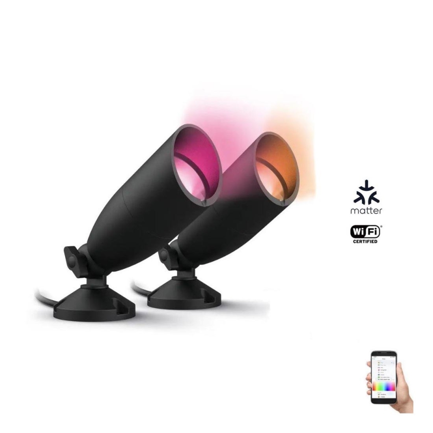 WiZ -CONJUNTO 2x LED RGBW Iluminação exterior com regulação SPOT LED/10W/230V 2700-5000K IP65 Wi-Fi