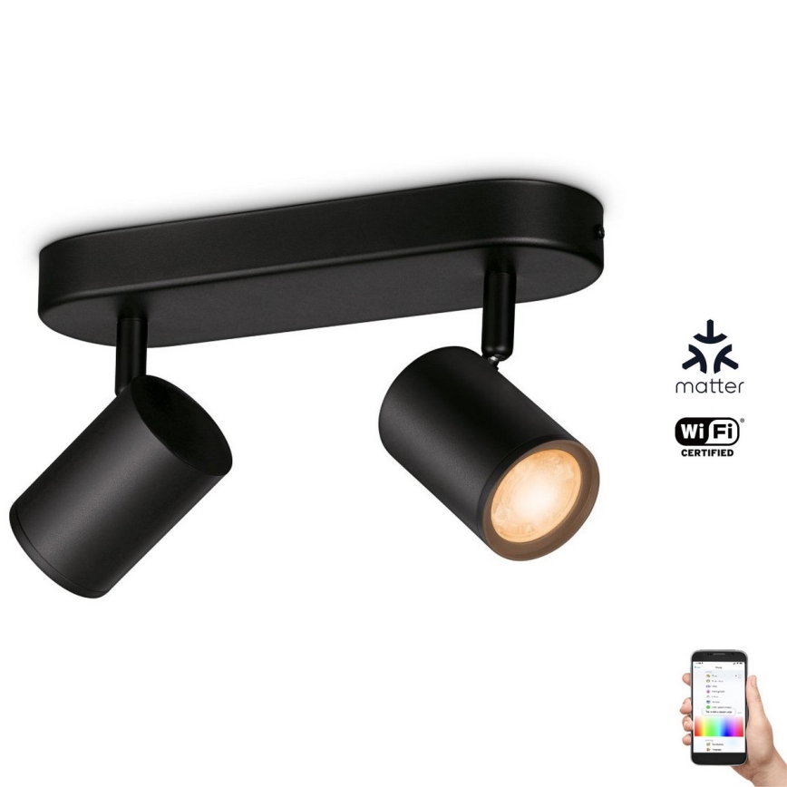 WiZ - Foco LED RGBW regulável IMAGEO 2xGU10/4,9W/230V 2200-6500K Wi-Fi CRI 90 preto