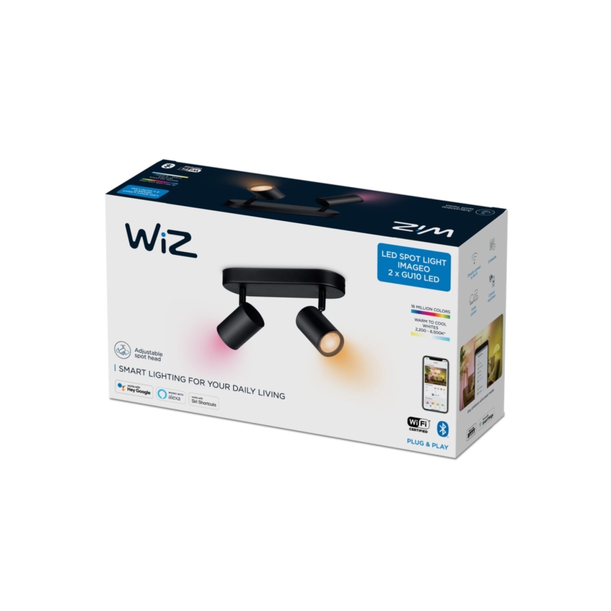 WiZ - Foco LED RGBW regulável IMAGEO 2xGU10/4,9W/230V 2200-6500K Wi-Fi CRI 90 preto