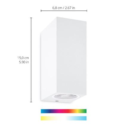 WiZ - Iluminação de parede LED RGBW com regulação UP&DOWN 2xGU10/4,7W/230V 2200-6500K Wi-Fi CRI 90 branco