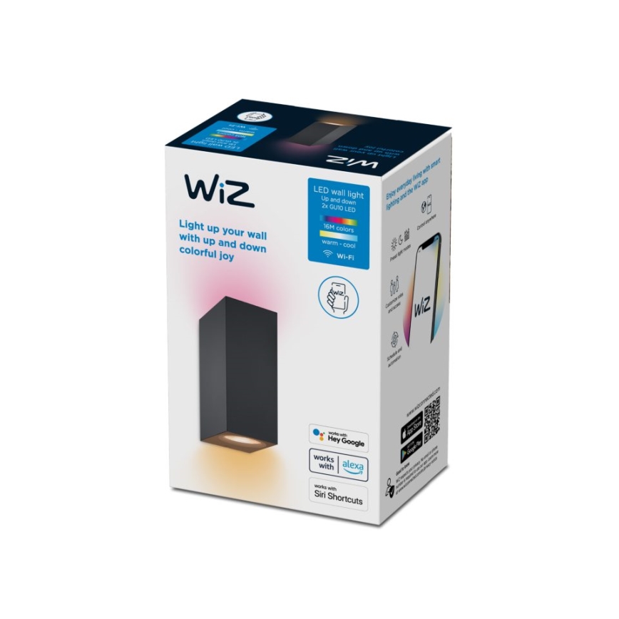 WiZ - Iluminação de parede LED RGBW com regulação UP&DOWN 2xGU10/4,7W/230V 2200-6500K Wi-Fi CRI 90 preto