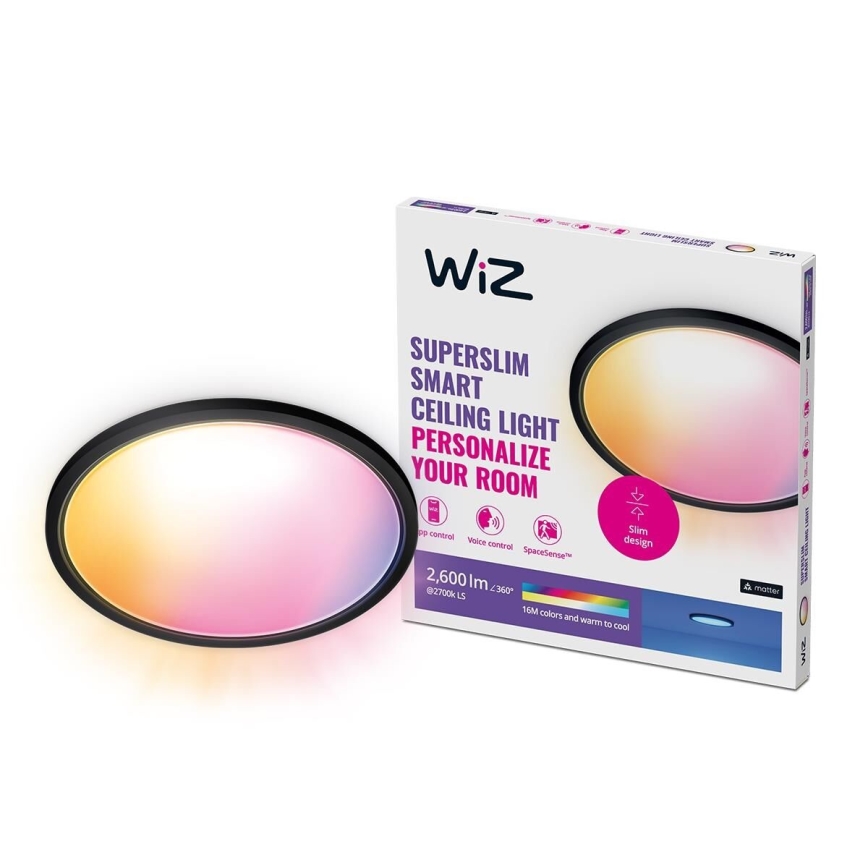 WiZ - Luminária de teto LED RGB dimável SUPERSLIM LED/22W/230V 2700-6500K Wi-Fi preta
