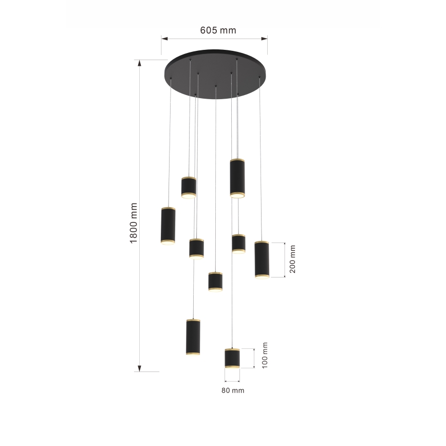 Wofi 5003-904 - Candelabro suspenso LED com regulação TOULOUSE LED/57W/230V preto/dourada