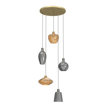 Wofi 5005-501 - Candelabro suspenso ROUEN 5xE14/40W/230V dourada/cinzento