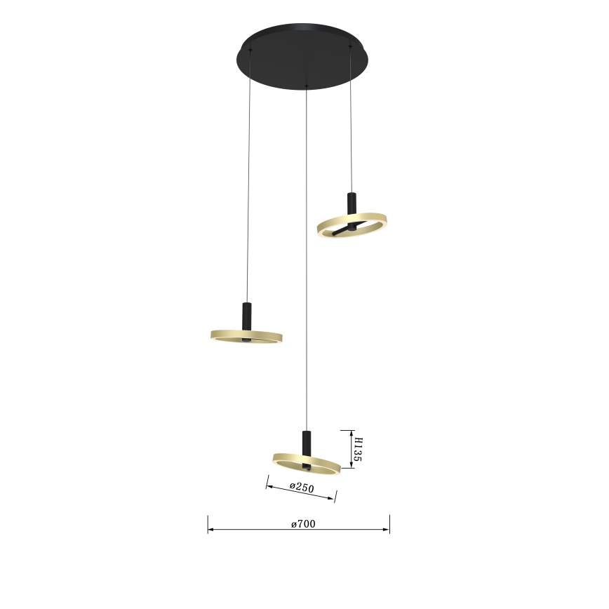 Wofi 5016-304 - Candelabro suspenso LED com regulação BREST LED/26W/230V preto/dourada