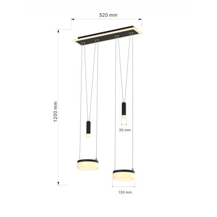 Wofi 6054-502 - Candelabro suspenso LED com regulação JESSE LED/21W/230V preto