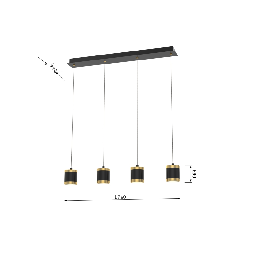 Wofi 7003-404 - Lustre LED dimerizável suspenso por cabo TOULOUSE 4xLED/8,5W/230V preto/dourado
