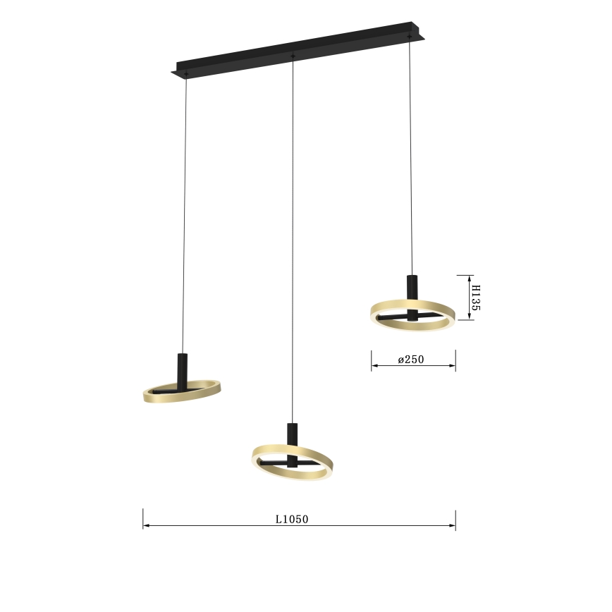 Wofi 7016-304 - Candelabro suspenso LED com regulação BREST LED/26W/230V preto/dourada