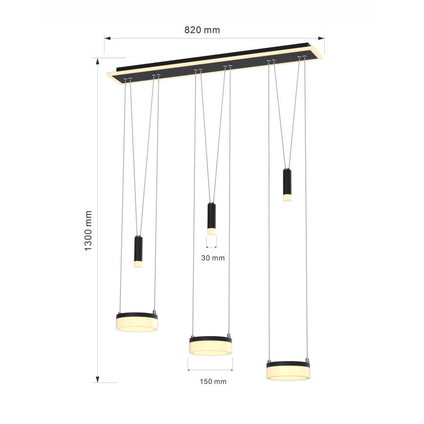 Wofi 7054-702 - Candelabro suspenso LED com regulação JESSE LED/27,5W/230V preto