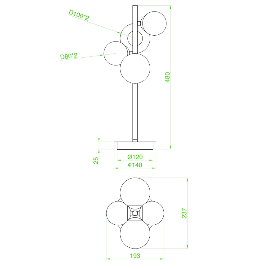 Wofi 8014.04.24.9000 - Candeeiro de mesa LED VILLA 4xG9/3W/230V preto
