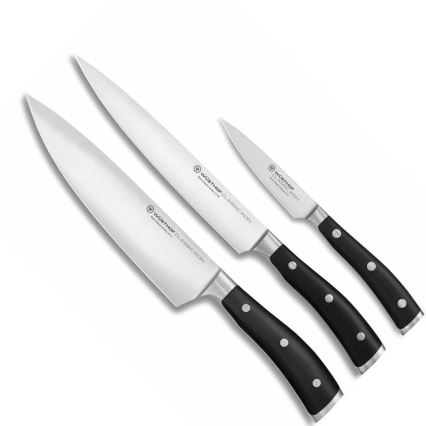 Wüsthof - Conjunto de 3 facas de cozinha CLASSIC IKON, pretas