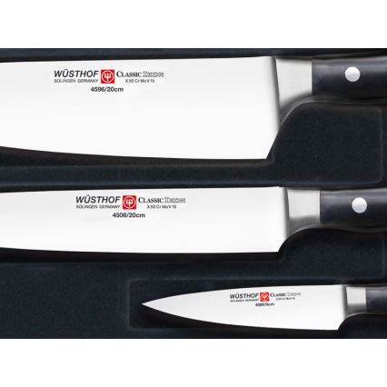 Wüsthof - Conjunto de 3 facas de cozinha CLASSIC IKON, pretas