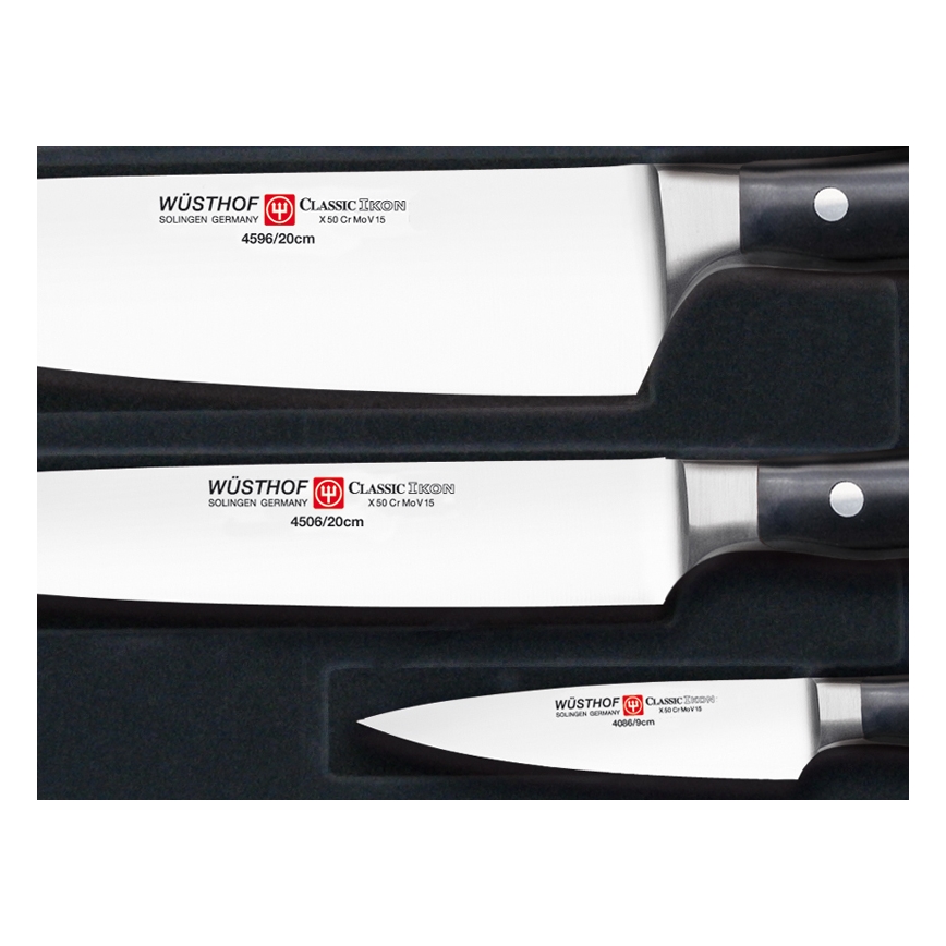 Wüsthof - Conjunto de 3 facas de cozinha CLASSIC IKON, pretas