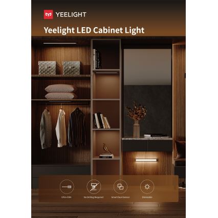 Yeelight - Iluminação LED recarregável regulável para móveis com sensor LED/2,4W/2200 mAh 4000K 60 cm preta