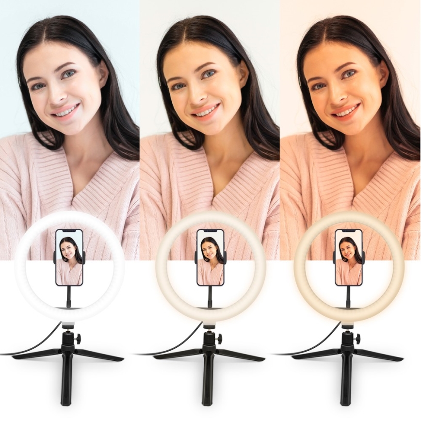 Yenkee - Candeeiro LED RGB Regulável com tripé e suporte para vlogging LED/5V + controlo remoto