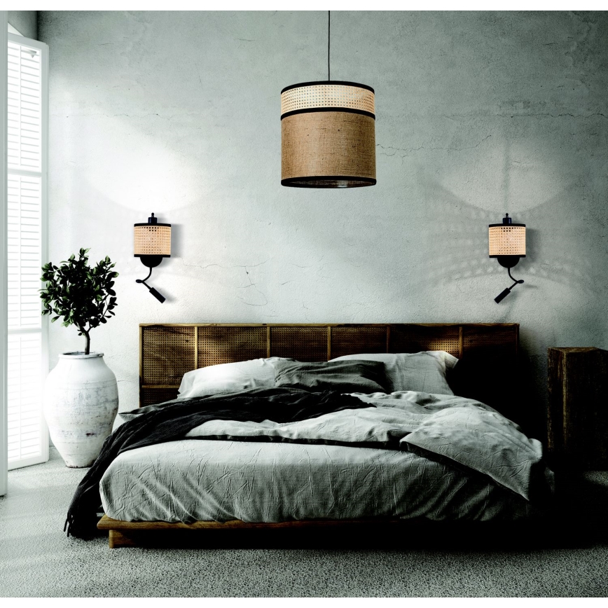 Zambelis 20355 - Lâmpada de parede LED 1xE27/40W + LED/3W/230V rattan