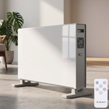 ZEVENTI - Aquecedor eléctrico/convector com ecrã LCD 1250/2000W/230V branco + controlo remoto